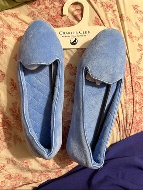 Charter Club Women's Sky Blue Quilted Memory Foam Slippers